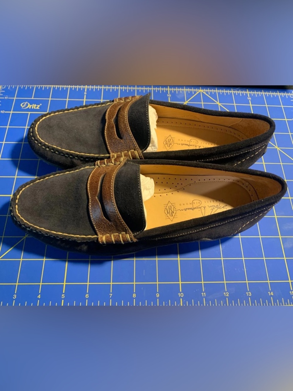 Martin Dingman Navy Suede Men’s Penny Loafer Driving Moccasin - Picture 2 of 5